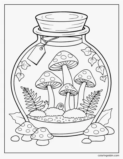 Mushroom Terrarium Jar coloring page