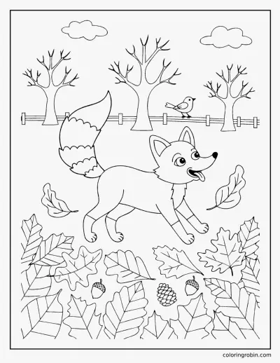 Fox in the Fallen Leaves coloring page