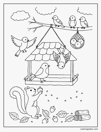 November Bird Feeder coloring page