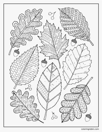 Patterned Autumn Leaves coloring page