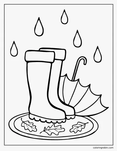 Rain Boots and Umbrella coloring page