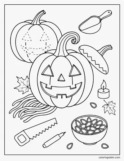 Carving a Pumpkin coloring page
