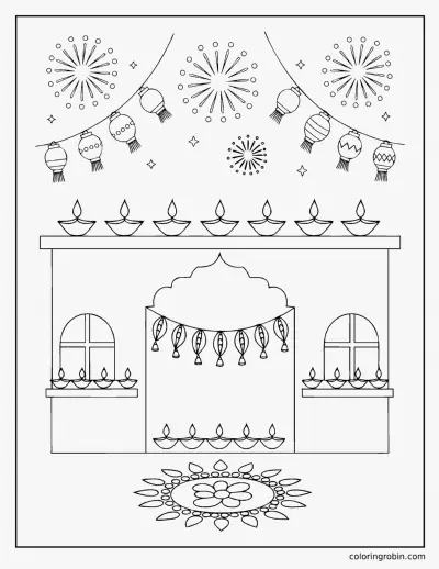 Diwali Fireworks Night coloring page