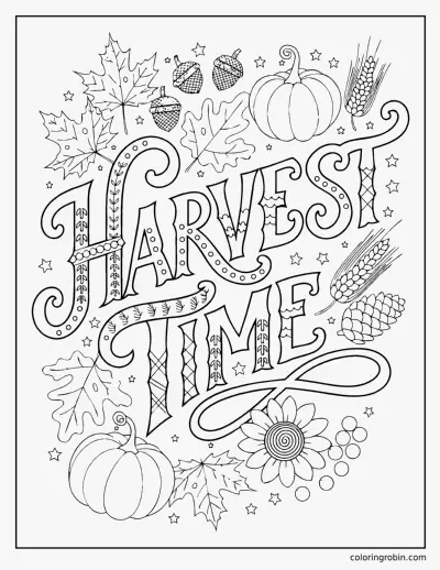 Harvest Time Lettering coloring page