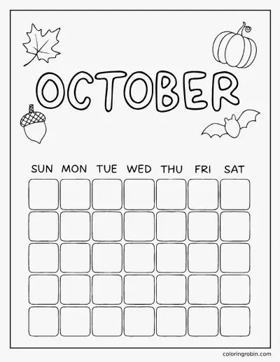 October Calendar Page coloring page
