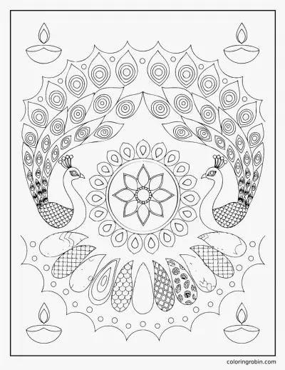 Rangoli Peacocks coloring page