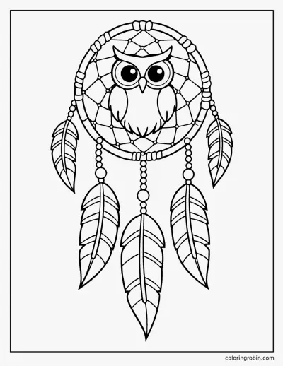Owl Dreamcatcher coloring page