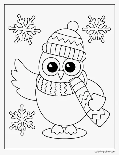 Owl in a Hat and Scarf coloring page