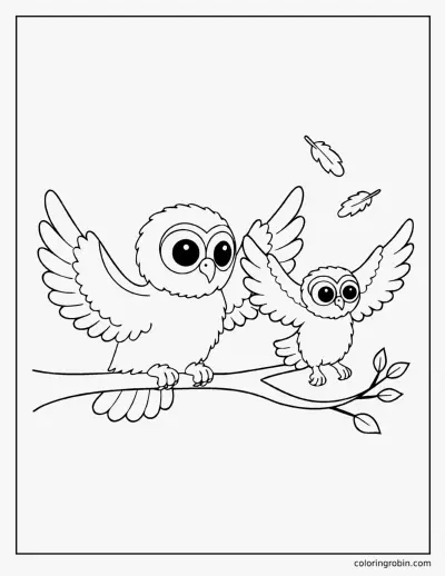 Owlet Learning to Fly coloring page