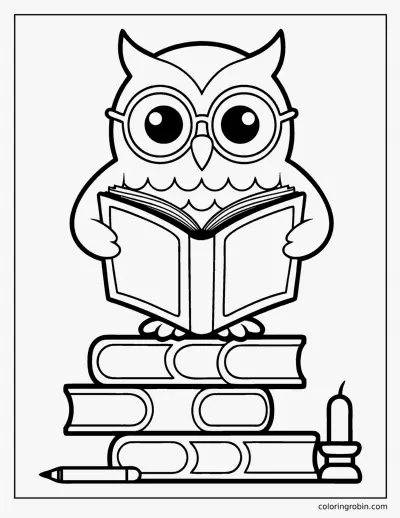 Wise Owl Reading a Book coloring page