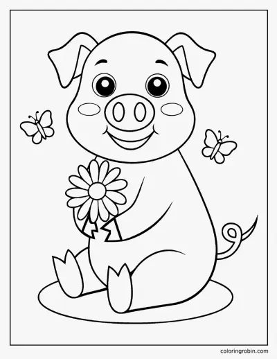 Cute Pig with a Daisy coloring page