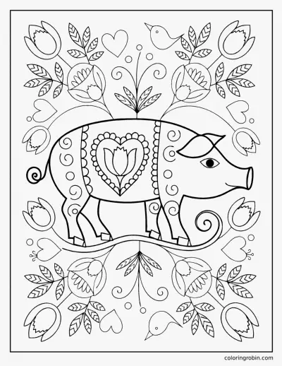 Folk Art Pig coloring page