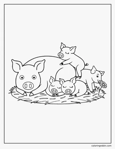 Mother Pig and Piglets coloring page