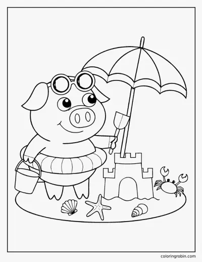 Pig at the Beach coloring page