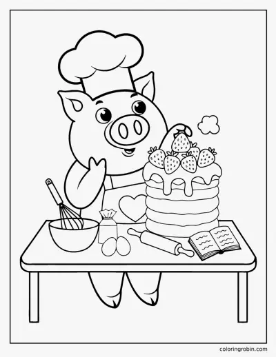 Pig Baking a Cake coloring page