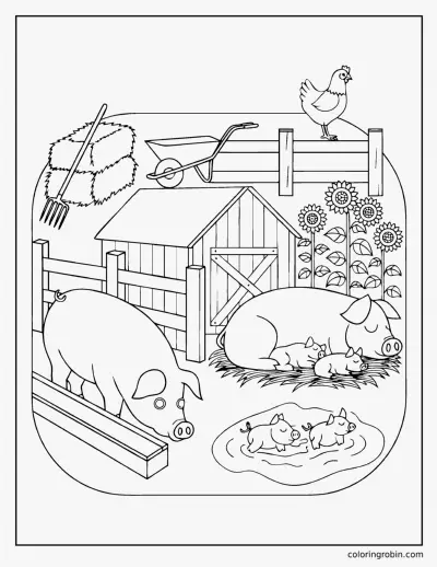 Pig Pen on the Farm coloring page