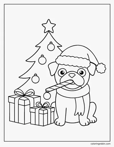 Christmas Pug coloring page