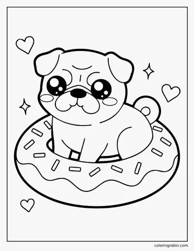 Kawaii Pug in a Doughnut Float coloring page
