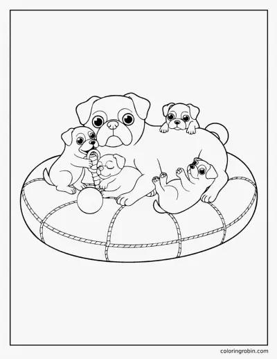 Mother Pug and Puppies coloring page