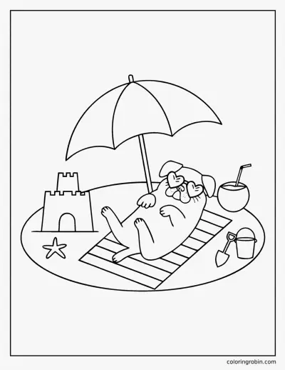 Pug at the Beach coloring page