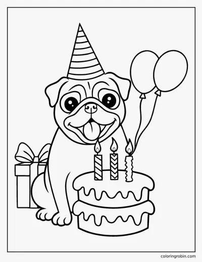 Pug Birthday coloring page