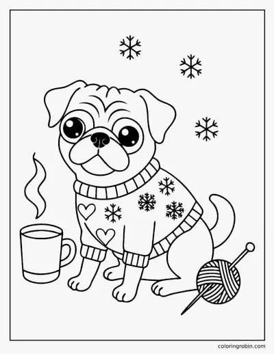 Pug in a Cosy Sweater coloring page