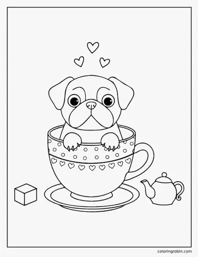 Pug in a Teacup coloring page