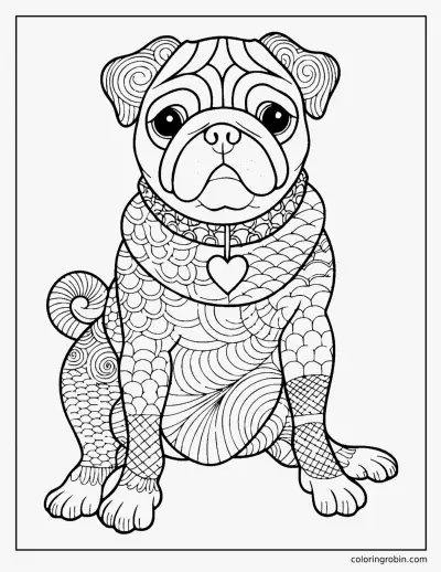 Zentangle Pug coloring page