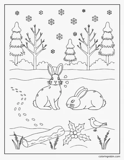Rabbits in Winter coloring page