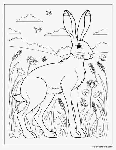 Wild Hare in a Meadow coloring page