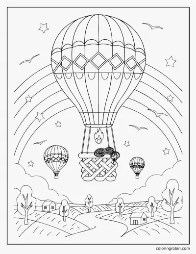 Rainbow and a Hot Air Balloon coloring page