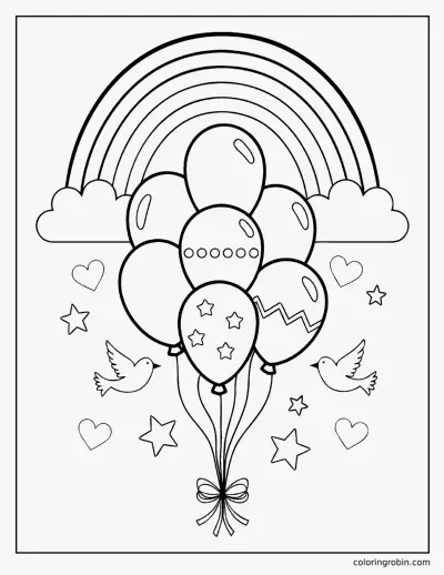 Rainbow and Balloons coloring page