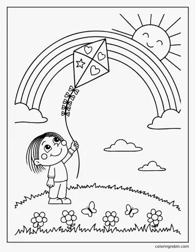 Rainbow with a Kite coloring page