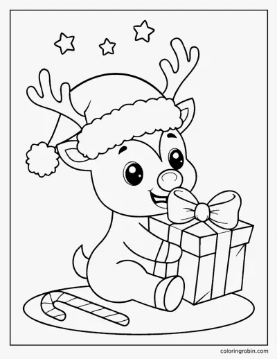 Baby Reindeer in a Santa Hat coloring page