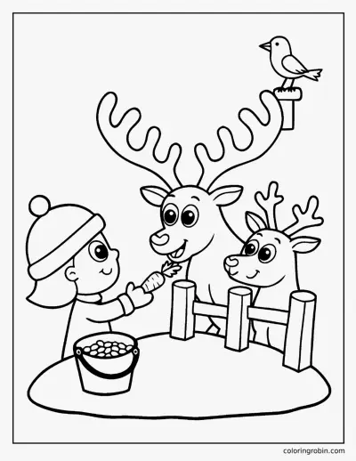 Feeding the Reindeer coloring page