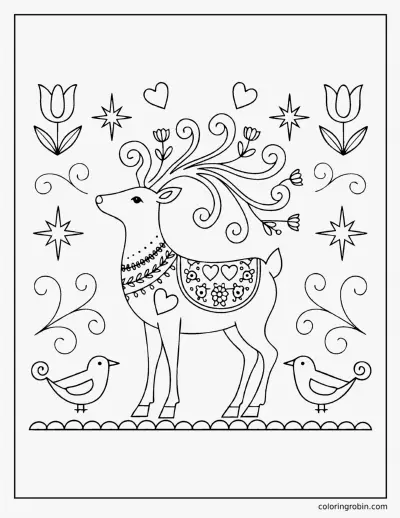 Nordic Folk Art Reindeer coloring page