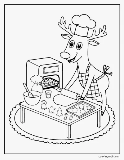 Reindeer Baking Christmas Cookies coloring page