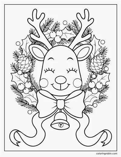 Reindeer Christmas Wreath coloring page