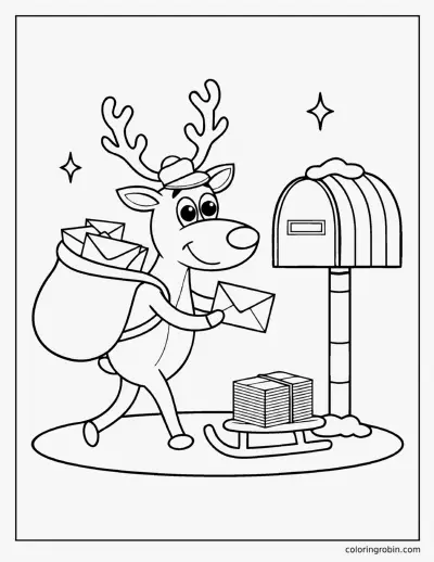 Reindeer Delivering Christmas Mail coloring page