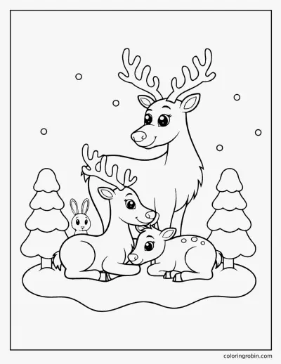 Reindeer Family in the Snow coloring page