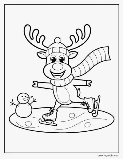Reindeer Ice Skating coloring page