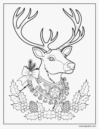 Reindeer in a Christmas Harness coloring page