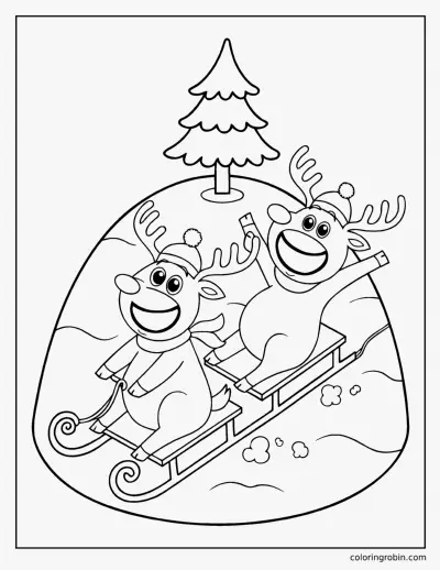 Reindeer Sledding coloring page