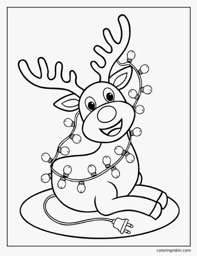 Reindeer Tangled in Christmas Lights coloring page