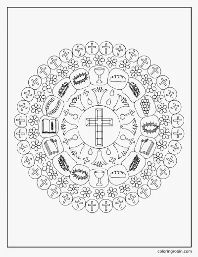 Easter Cross Mandala coloring page