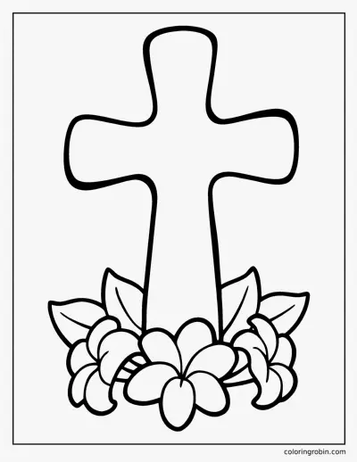 Easy Cross with Lilies coloring page