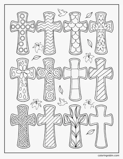Patterned Crosses coloring page