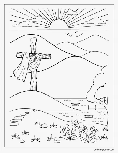 Sunrise over the Cross coloring page