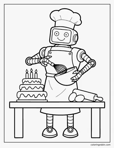 Robot Chef Baking a Cake coloring page