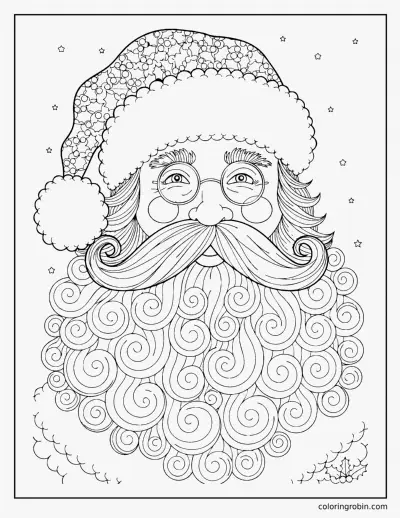 Detailed Santa Portrait coloring page